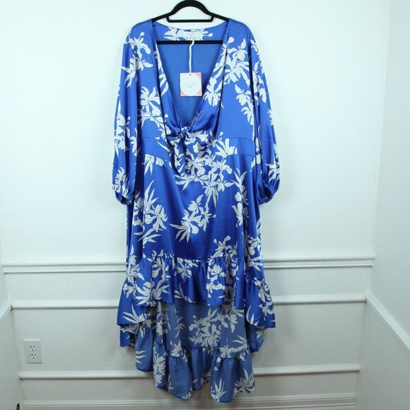 Alexis Dresses & Skirts - ALEXIS For Target Satin Dress Feminine Ruffle Blue Tropical Midi Vacation 4X